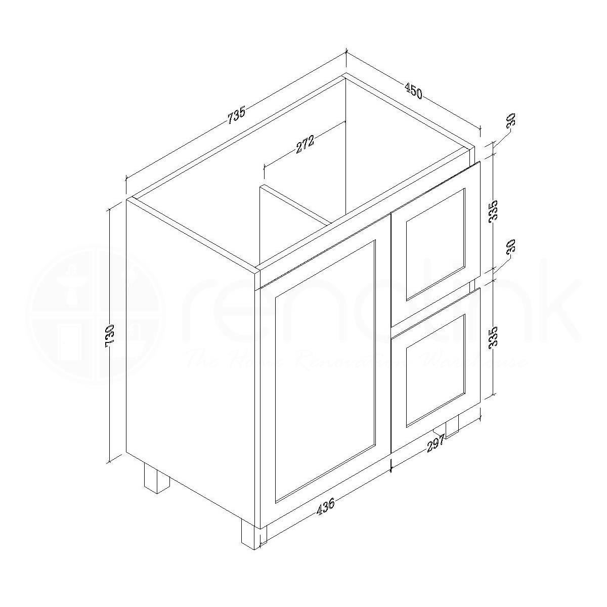 Shaker 750mm PVC Bathroom Vanity Cabinet