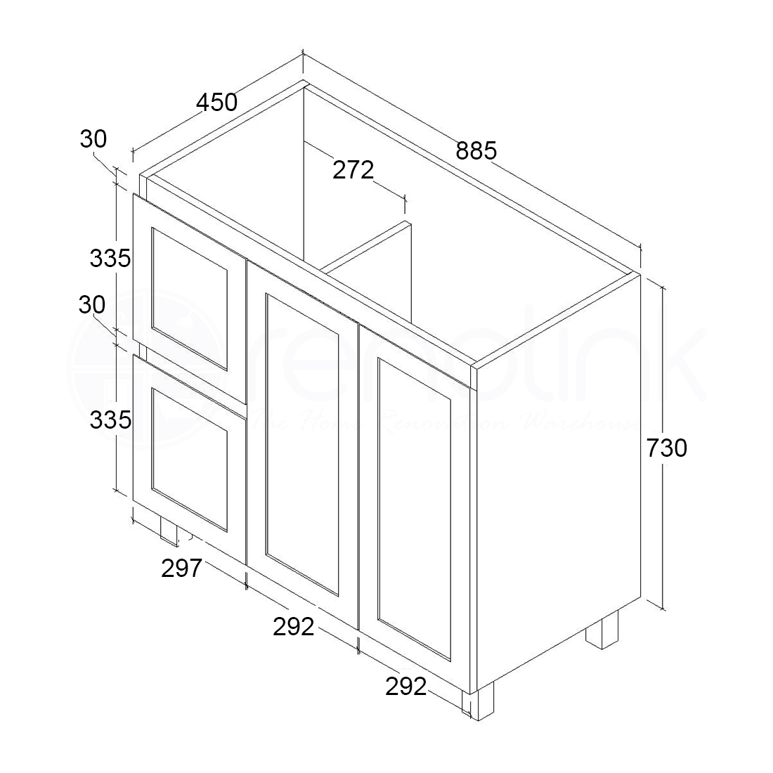 Shaker 900mm PVC Bathroom Vanity Ceramic Basin