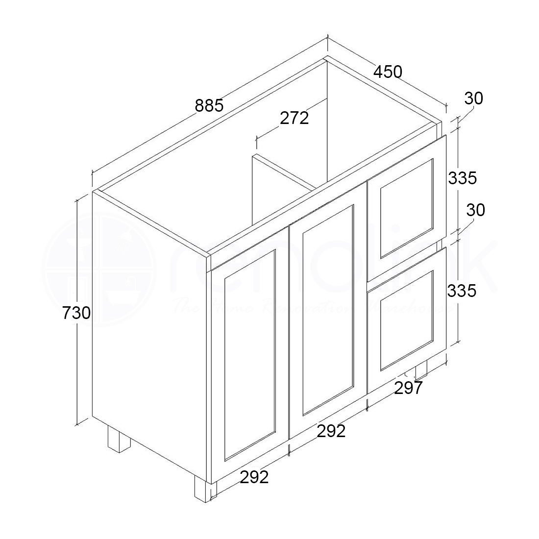 Shaker 900mm PVC Bathroom Vanity Ceramic Basin