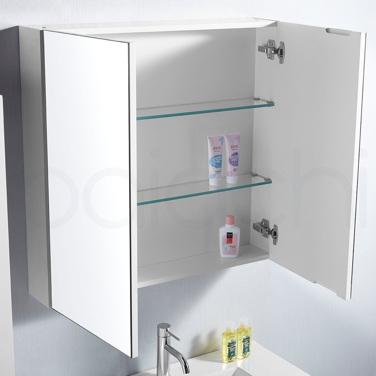 750mmx720mm Bathroom Vanity Mirror Cabinet Shaving Storage 8mm Glass Shelf Pemc