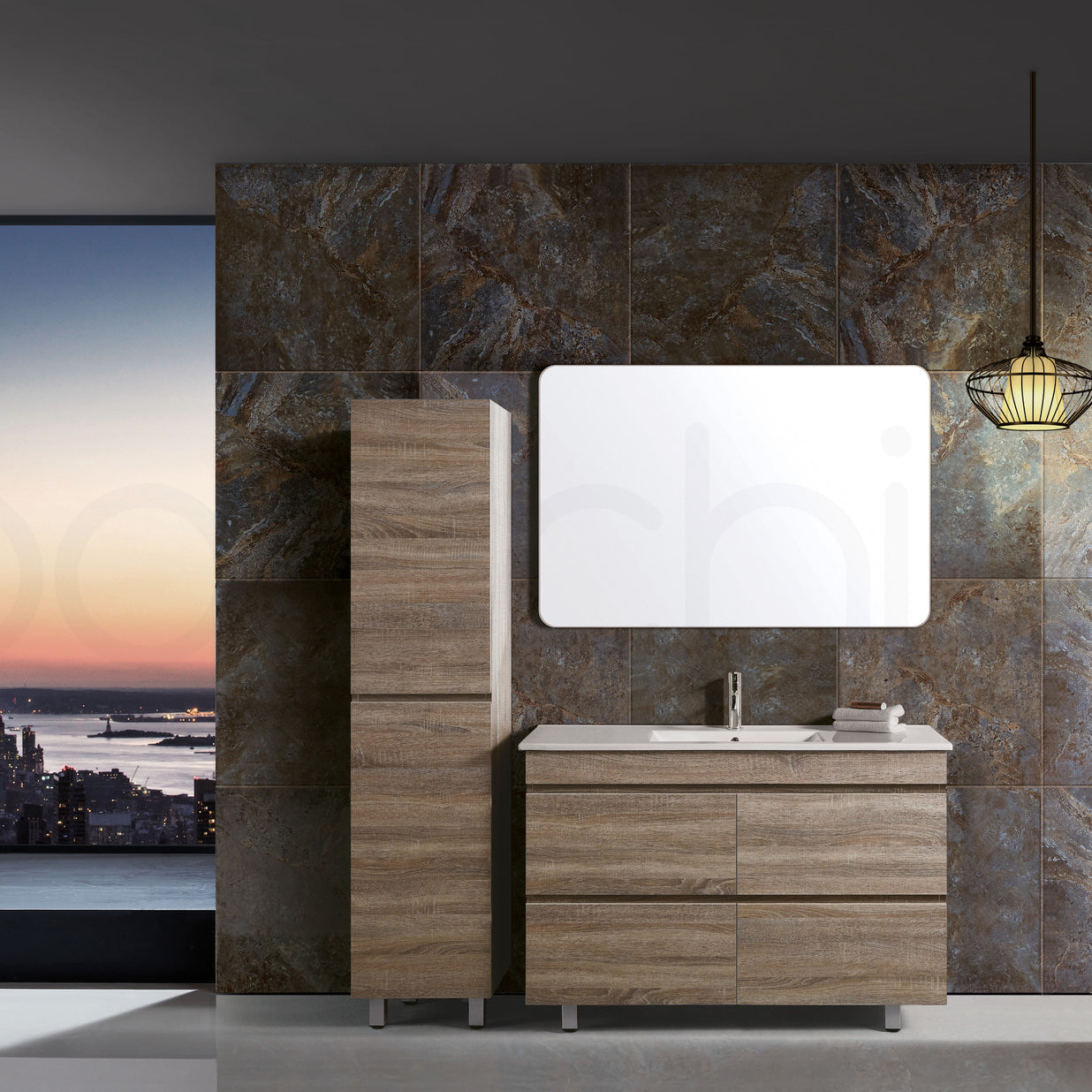 Vellena 1200mm PVC Water Proof Prime Oak Bathroom Vanity Calacatta Quartz Stone