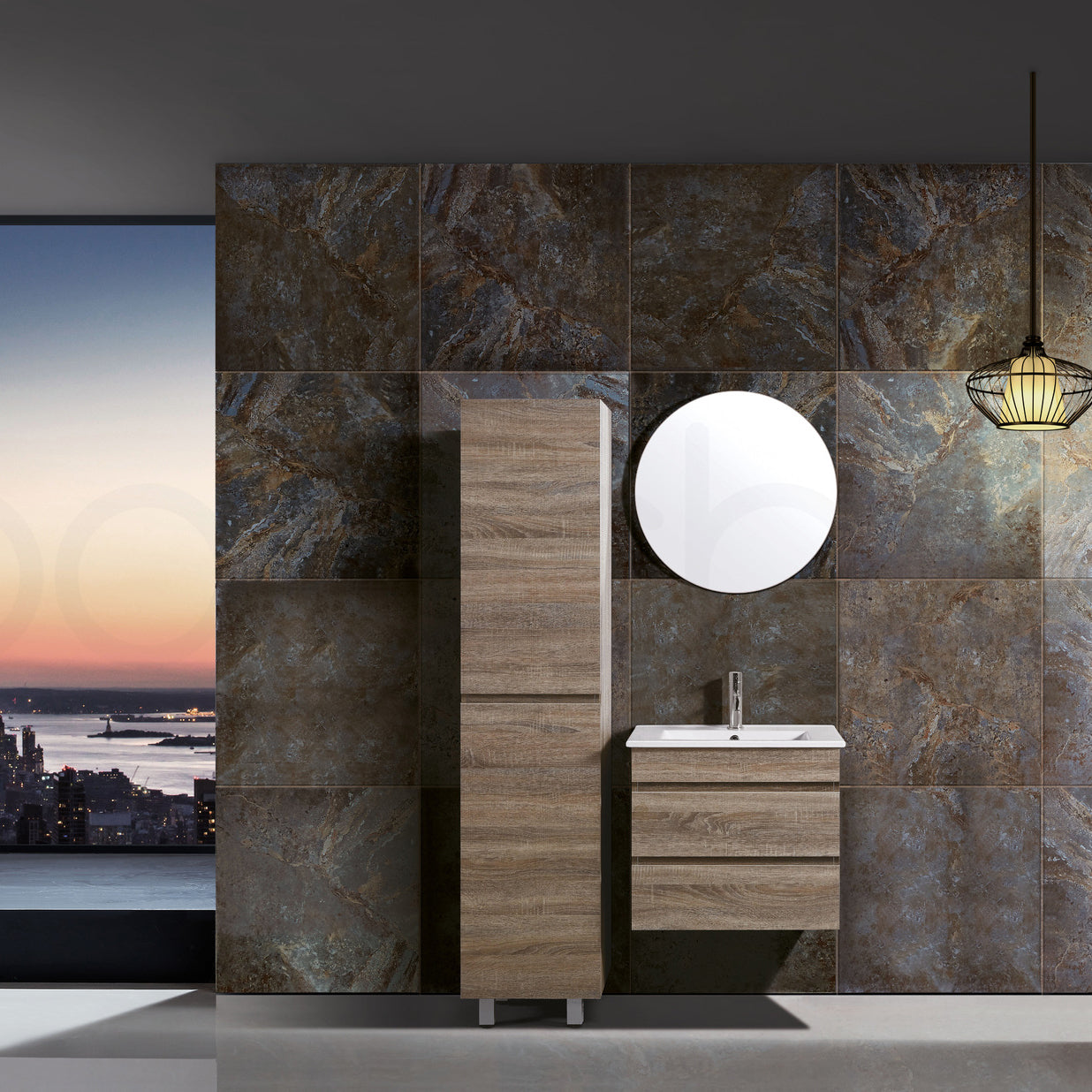 Vellena 600mm PVC Water Proof Prime Oak Wall Hung Bathroom Vanity Cabinet