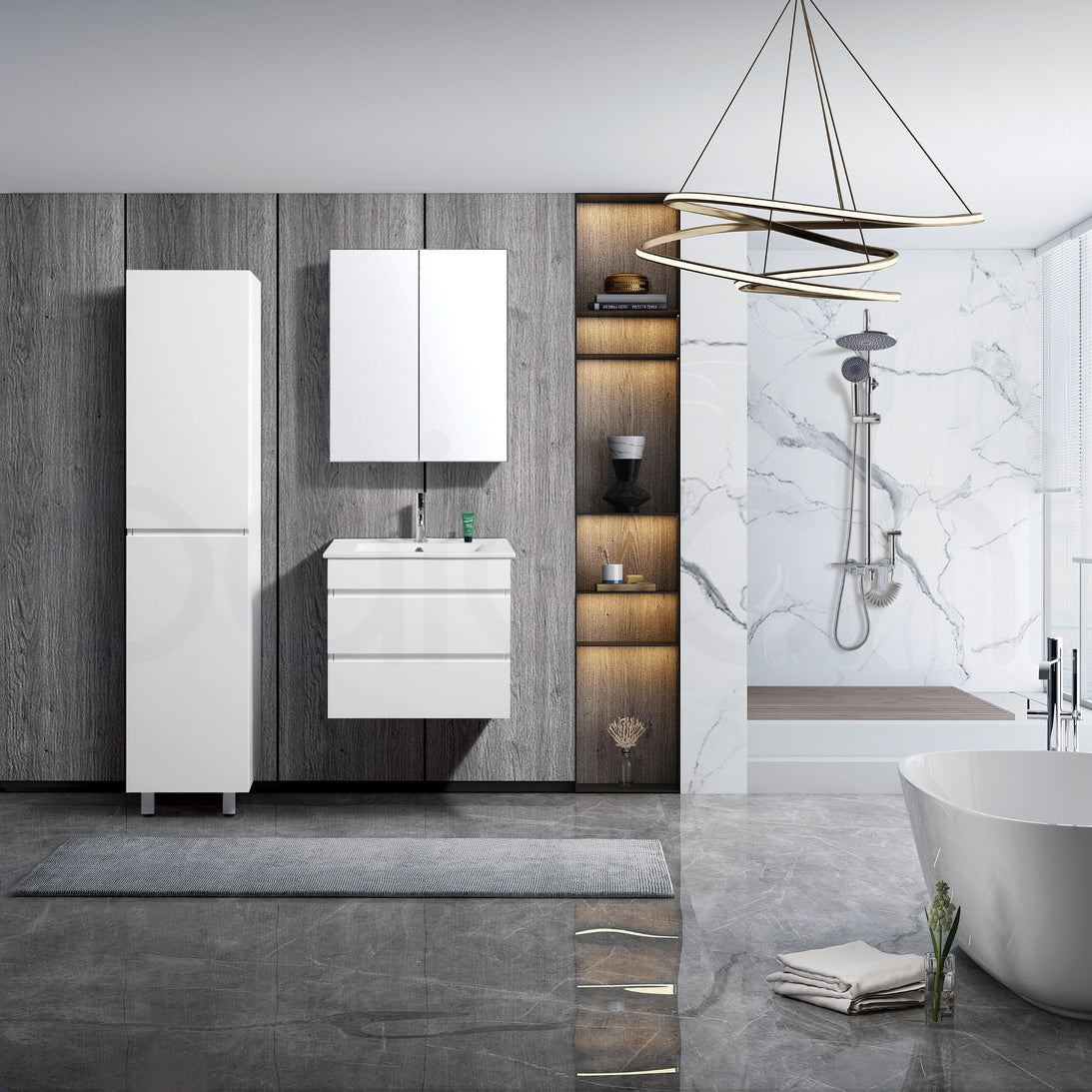 Vellena 600mm PVC Water Proof Wall Hung Bathroom Vanity Cabinet