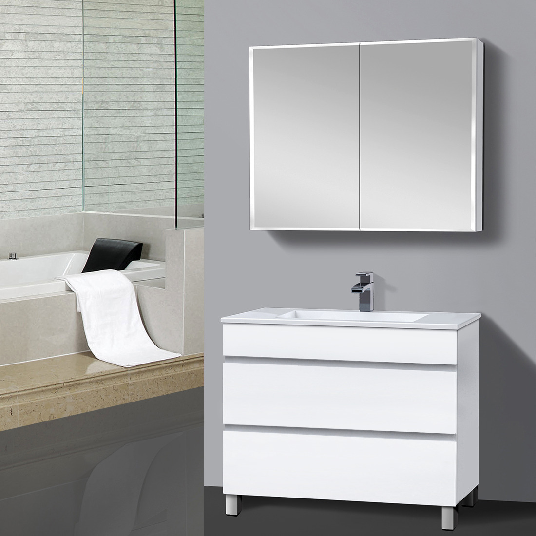 Vellena 900mm PVC Water Proof Bathroom Vanity Calacatta Quartz Stone