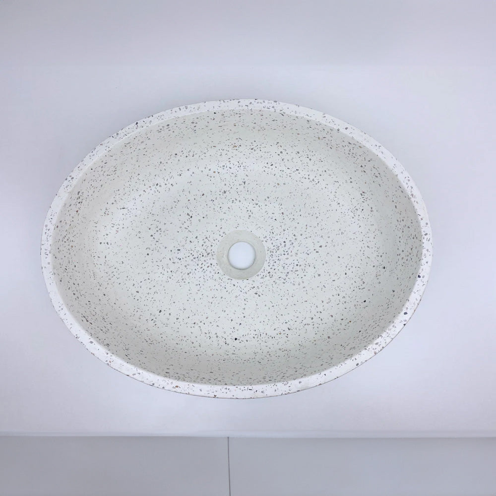 Spring Hill Designs Helia Oval Above Counter Concrete Basin White Terrazzo