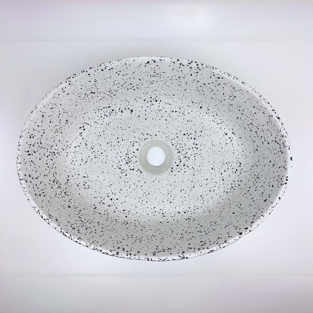 Spring Hill Designs Calista Oval Semi Inset Concrete Basin White Terrazzo Black Aggregate