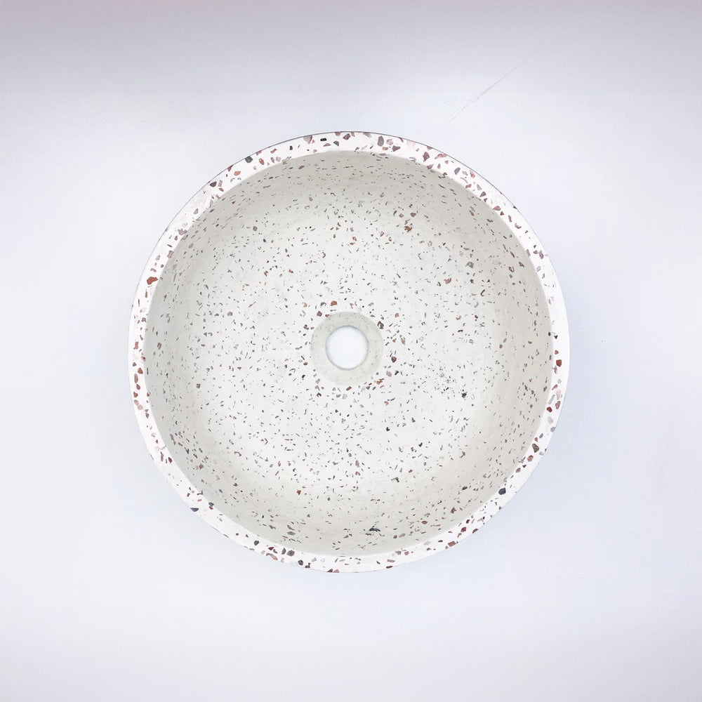 Spring Hill Designs Elios Circular Above Counter Concrete Basin White Terrazzo Pink Aggregate